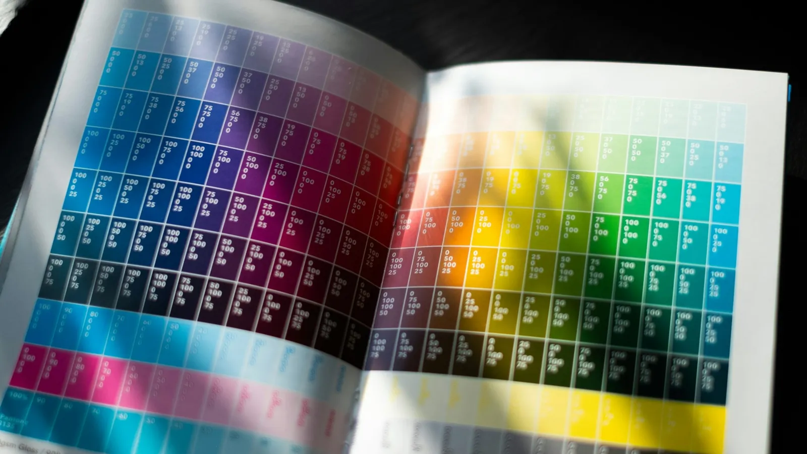 An open book showing a colourful periodic table