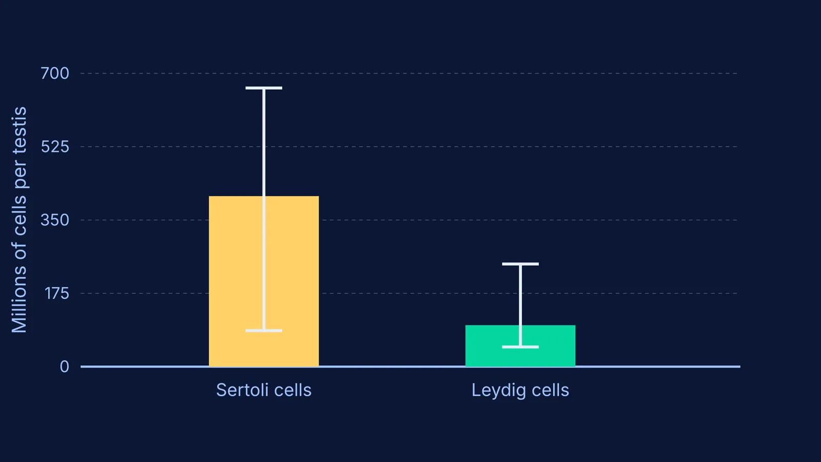 Bar chart comparing the mean numbers of Sertoli and Leydig cells in a human testis