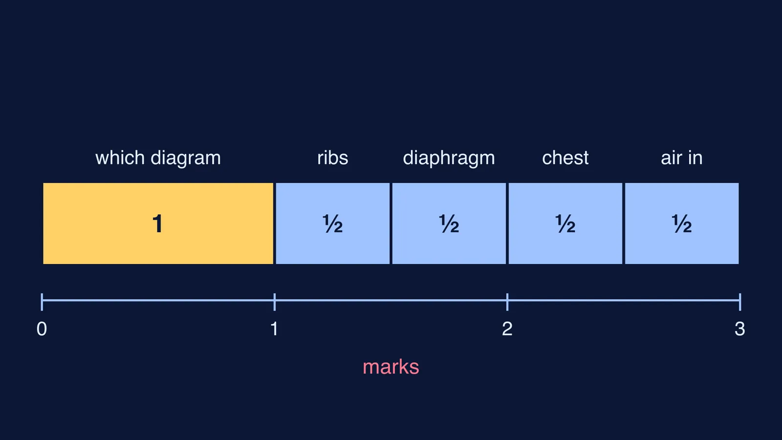 Bar showing a 3-mark answer split into one mark and four half marks