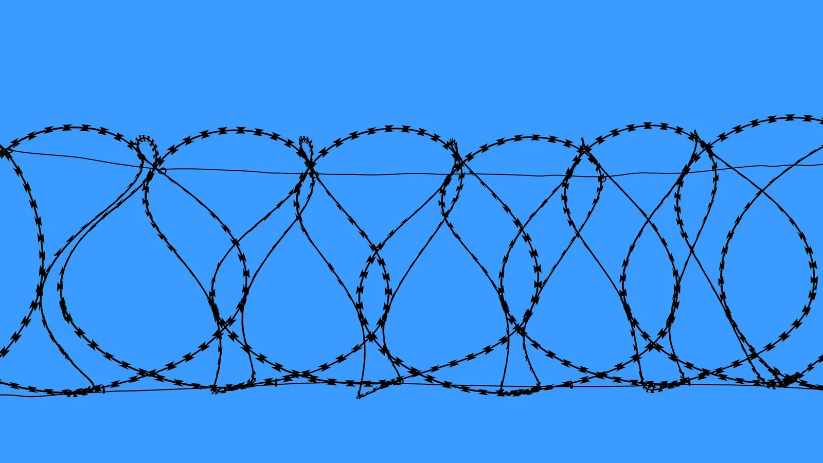 Black looping curves drawn on a bright blue background