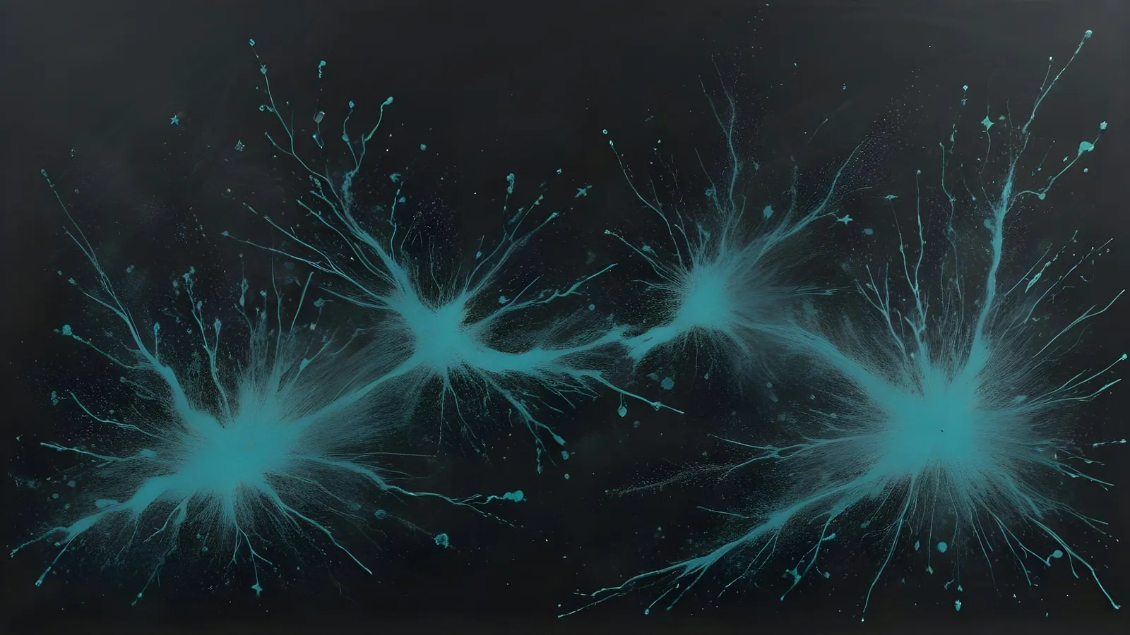 Branching teal nerve-like filaments on a dark background