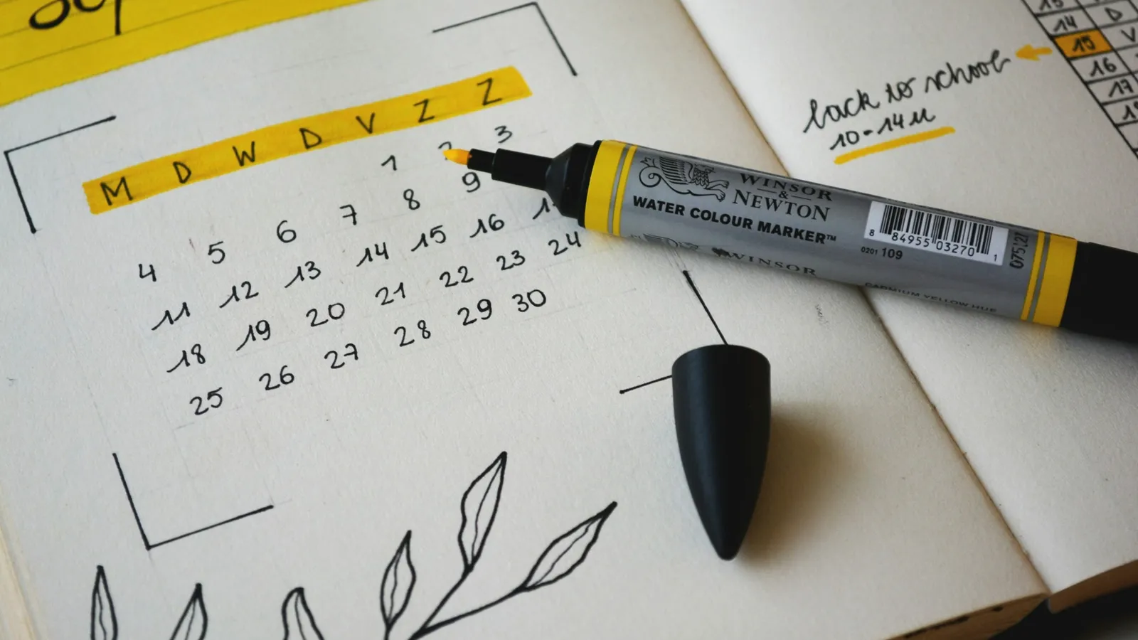 Calendar page and a marker for planning study days