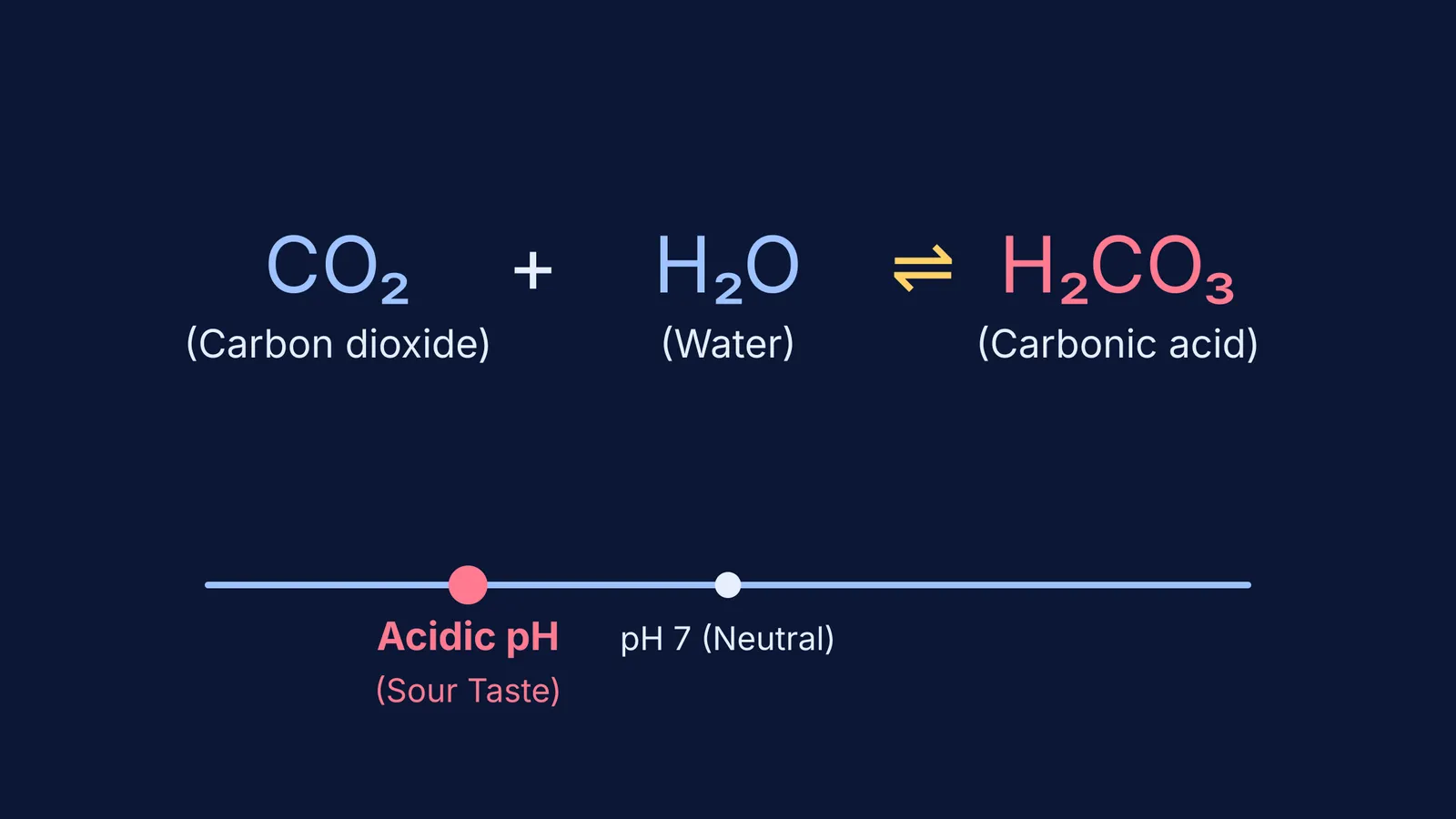 Chemical equation showing carbon dioxide reacting with water to form carbonic acid.