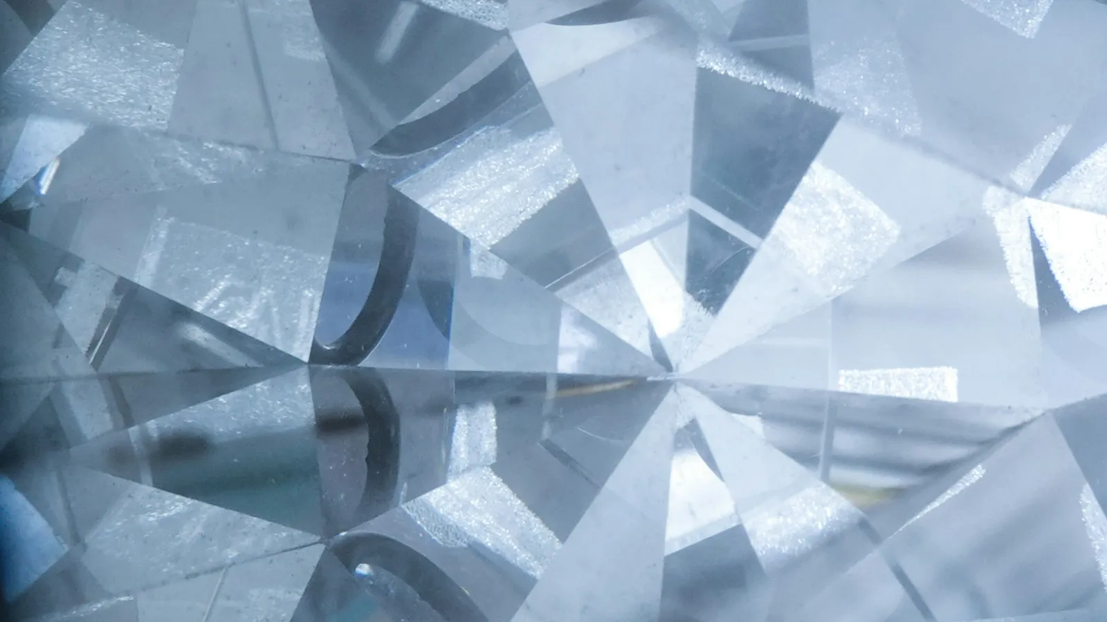Close-up of the cut facets inside a clear crystal