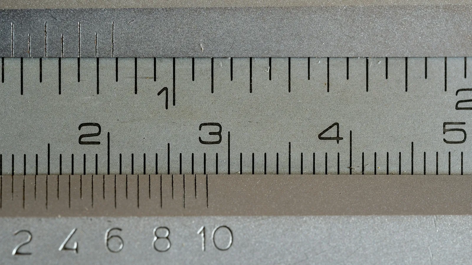 Close-up of the scale on a vernier caliper