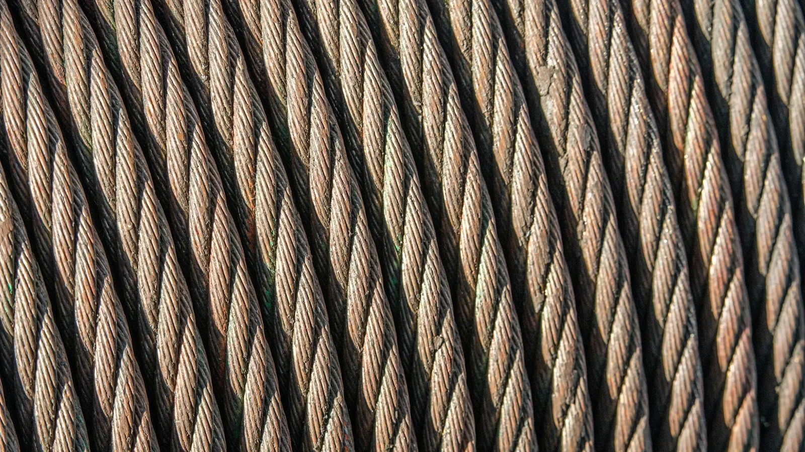 Close-up of twisted steel wire rope