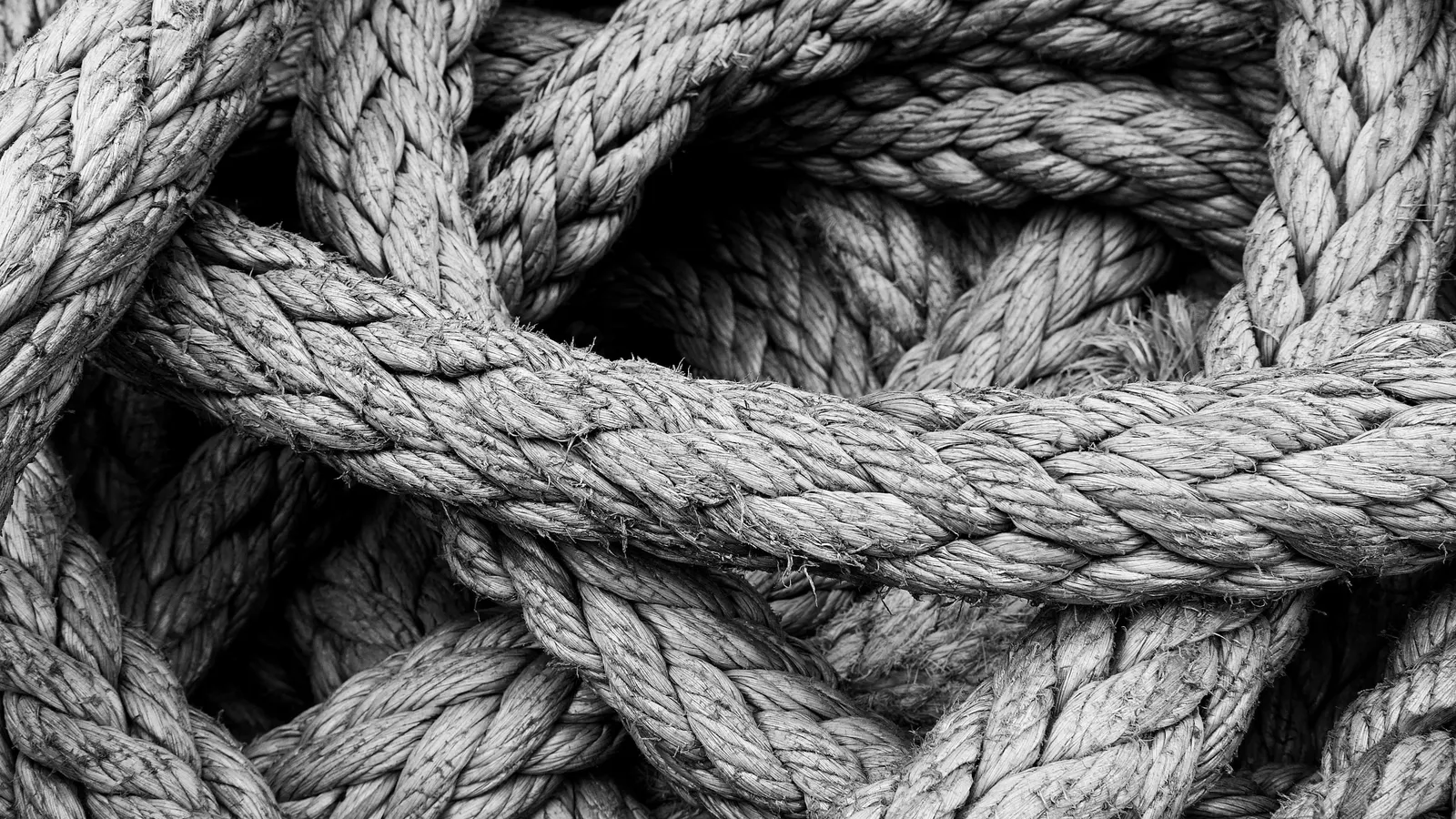 Coiled lengths of rope