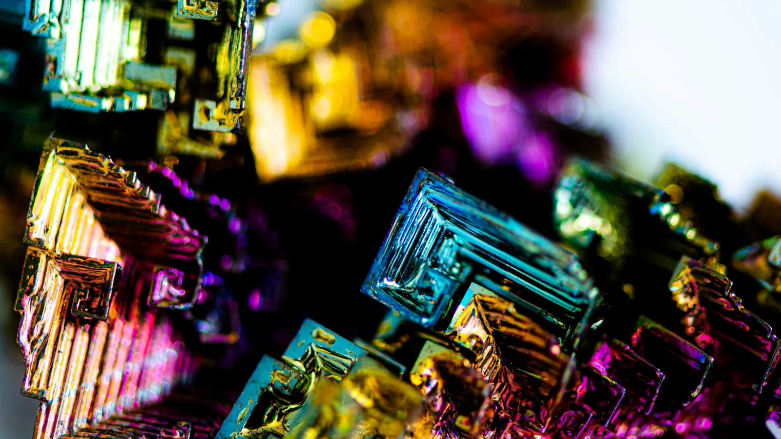 Colourful iridescent bismuth crystals