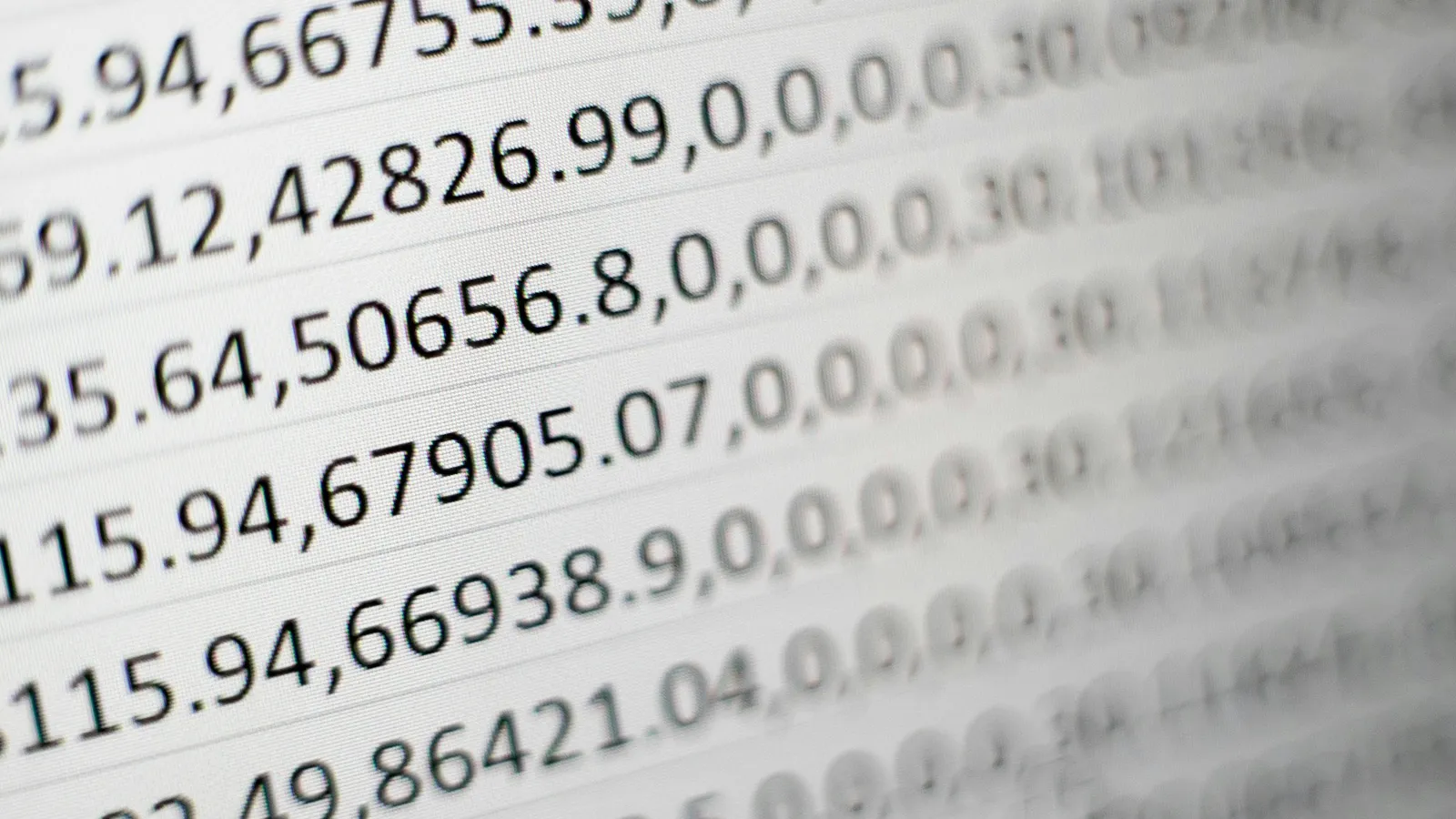Columns of long decimal numbers on a page