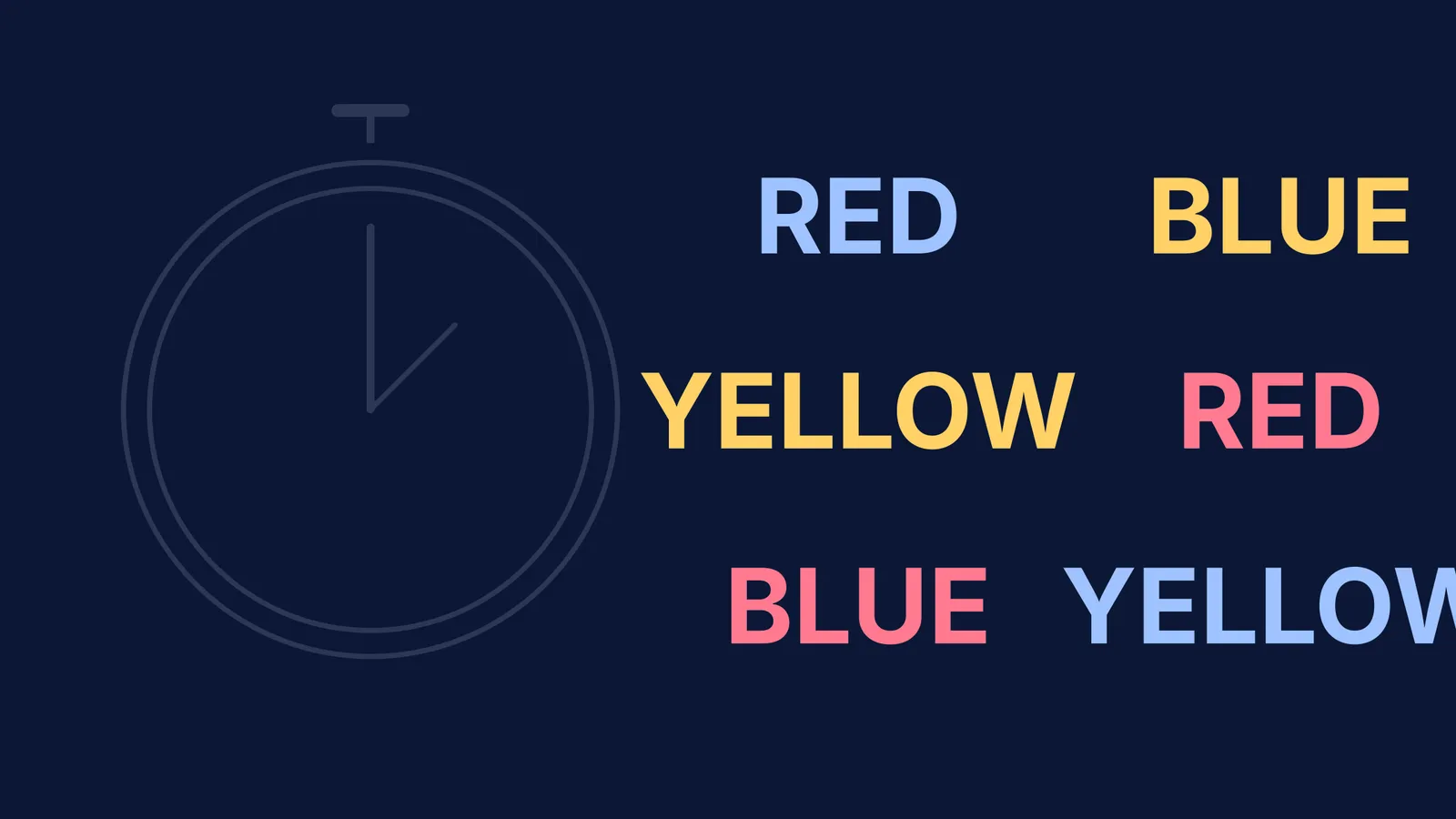 Conflicting colour words over a faint stopwatch