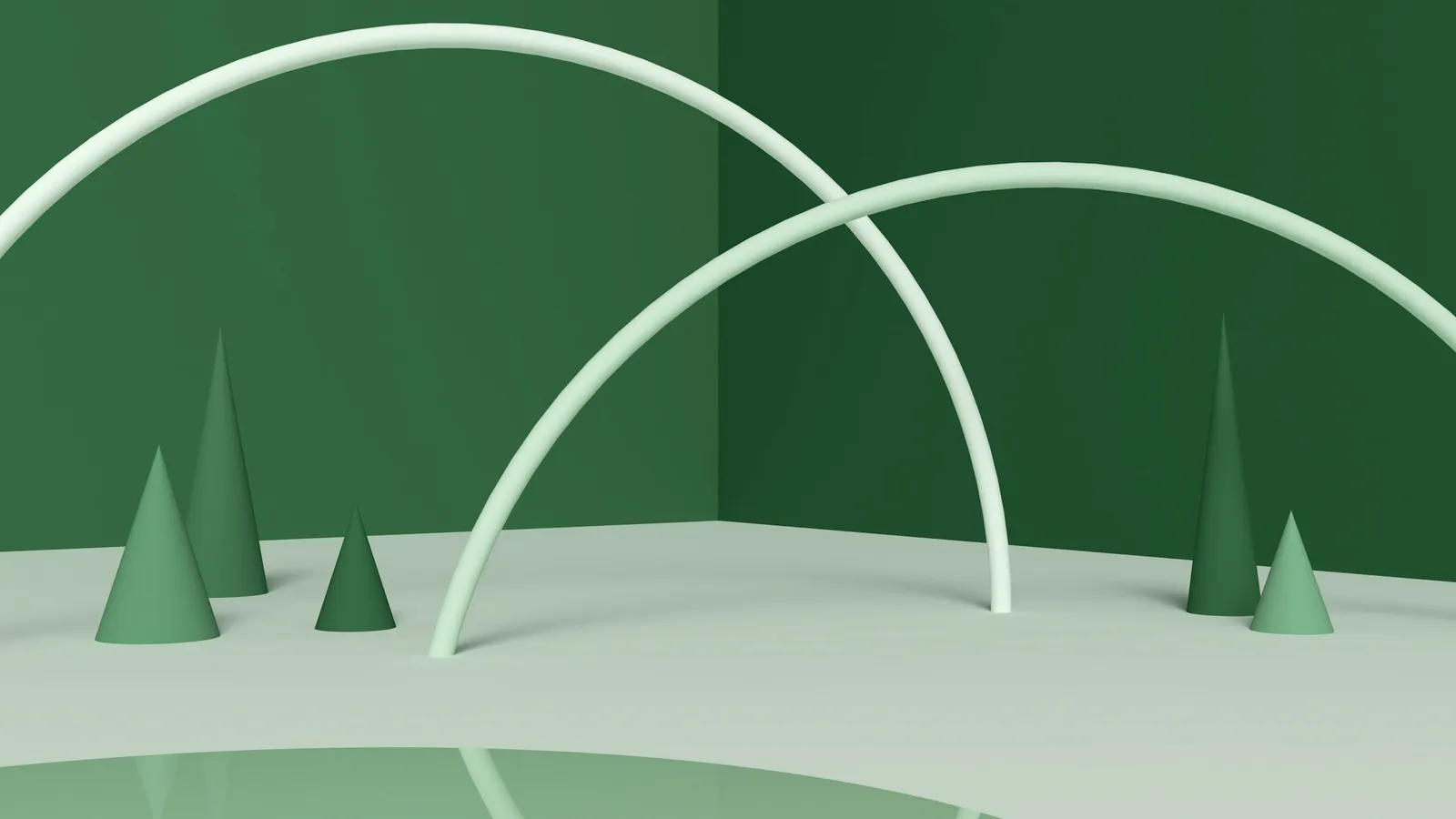Curved white arches over a green surface