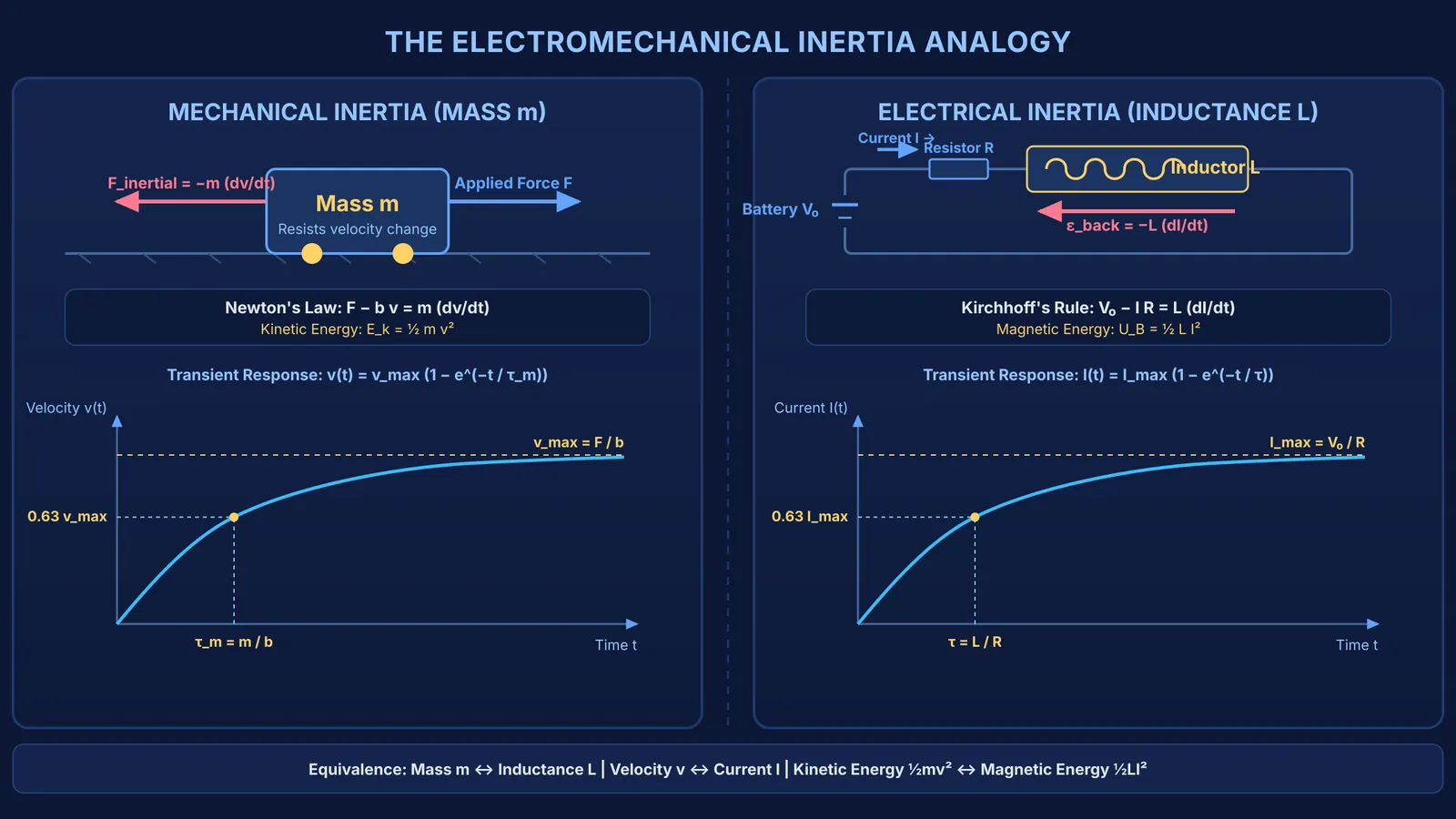 Diagram comparing mechanical inertia of mass to electrical inertia of an inductor