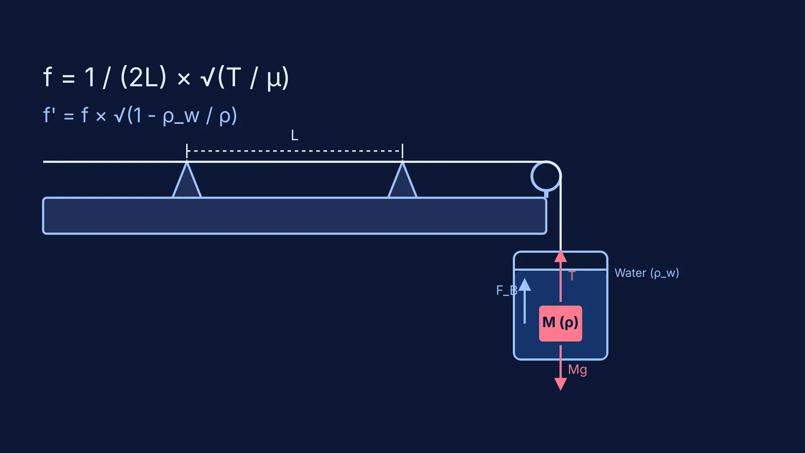Diagram of a sonometer with its load immersed in a water beaker