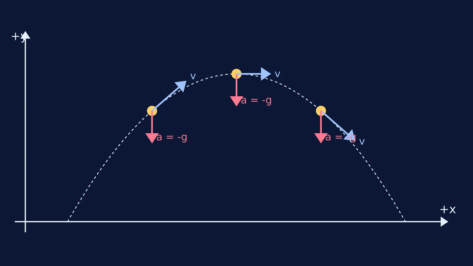 Diagram showing acceleration vector pointing down everywhere