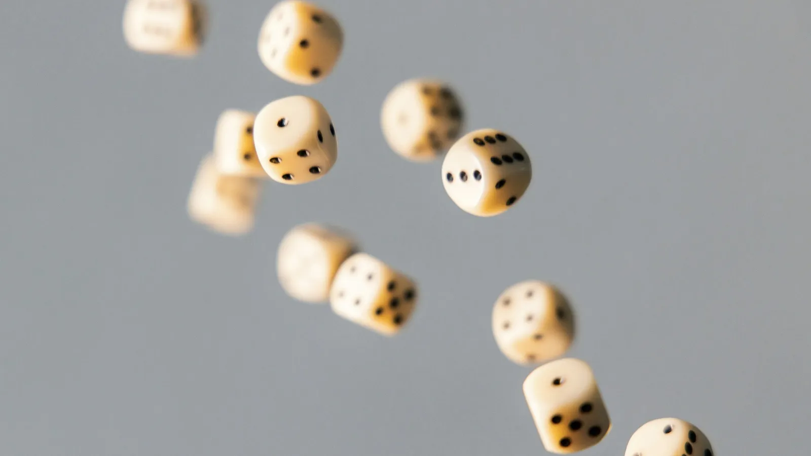 Dice tumbling through the air