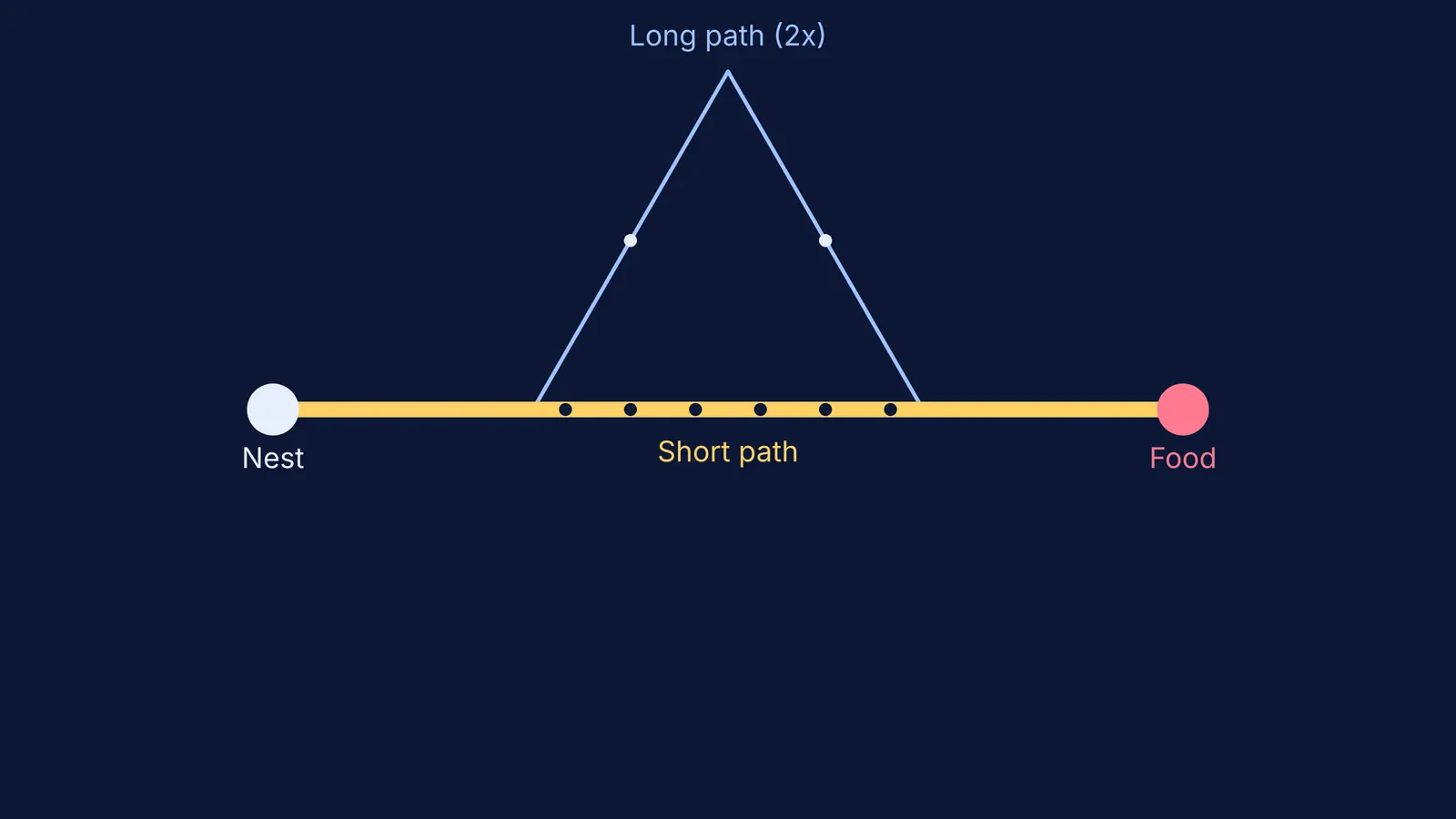 Double-bridge diagram showing a short straight path and a longer bent path.