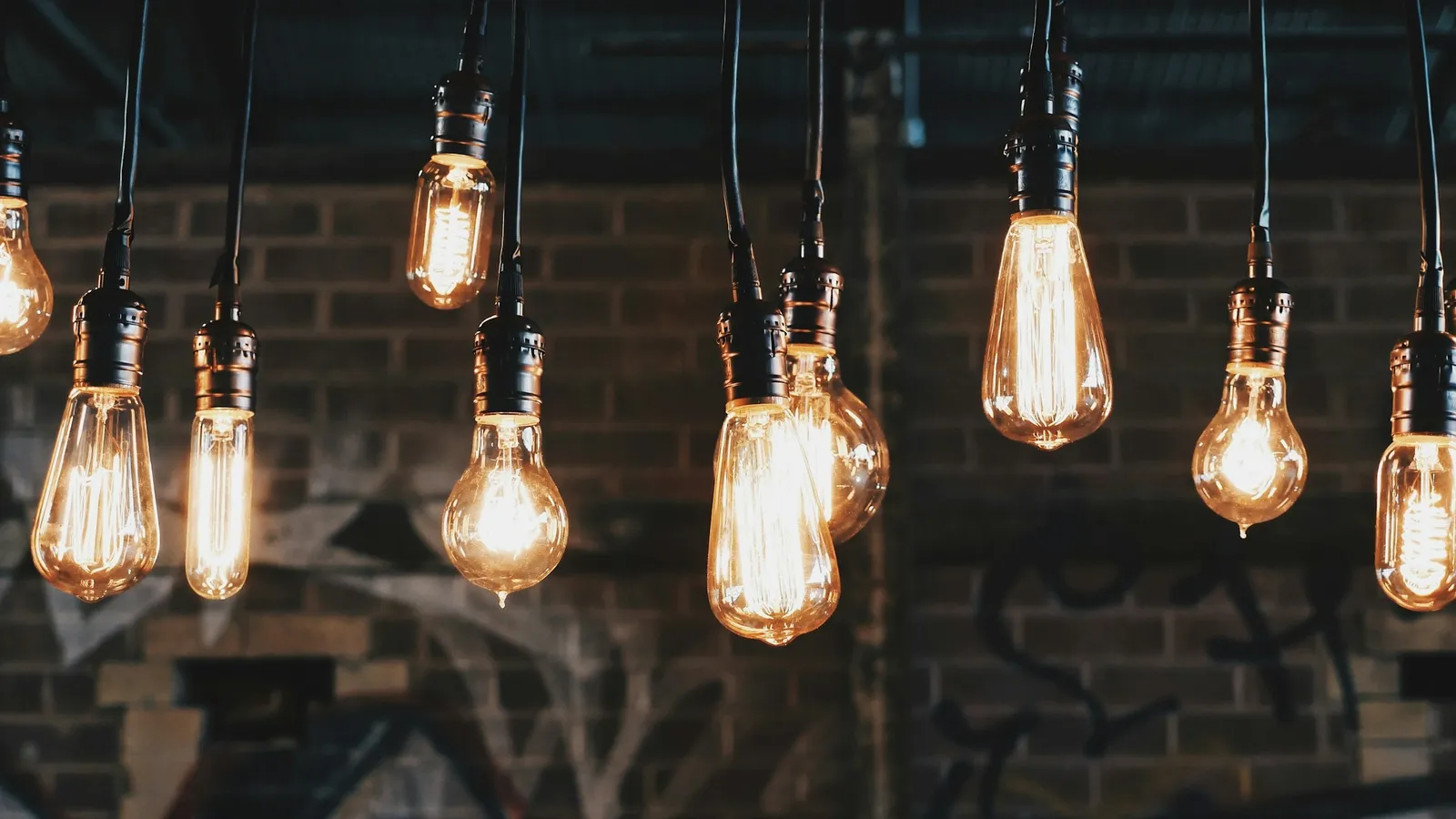 Filament bulbs hanging at different heights
