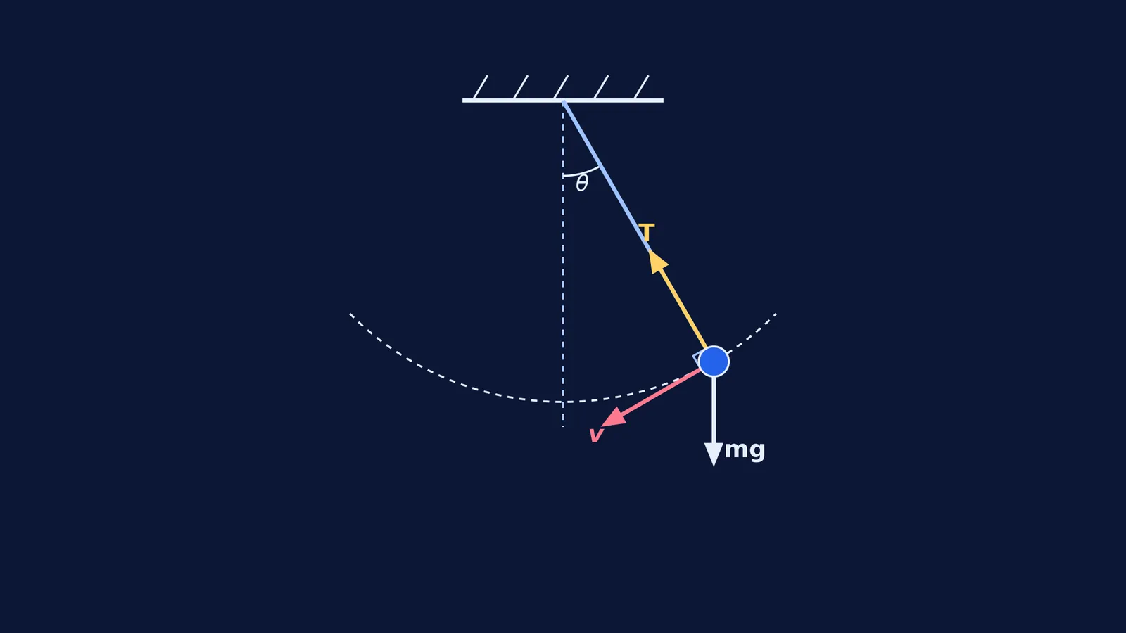 Free-body diagram of a swinging pendulum