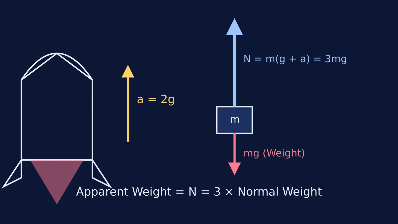 Free-body diagram of an astronaut in a rocket accelerating at 2g