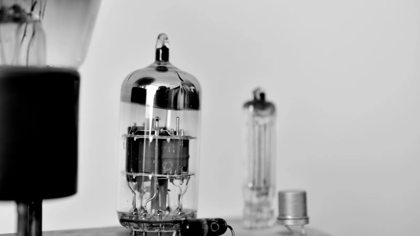 Glass vacuum tubes standing on a table