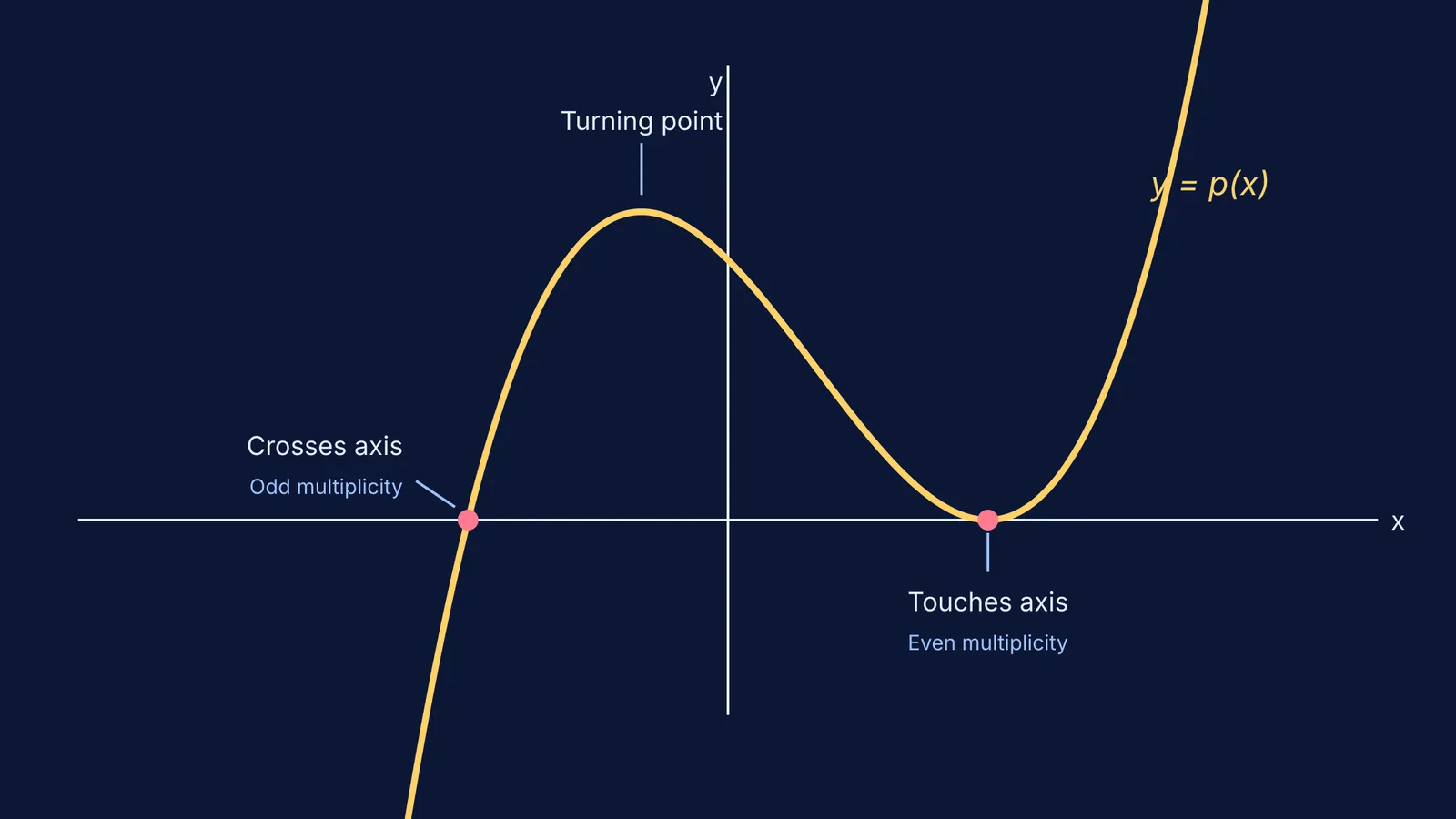 Graph of a cubic polynomial crossing and touching the x-axis