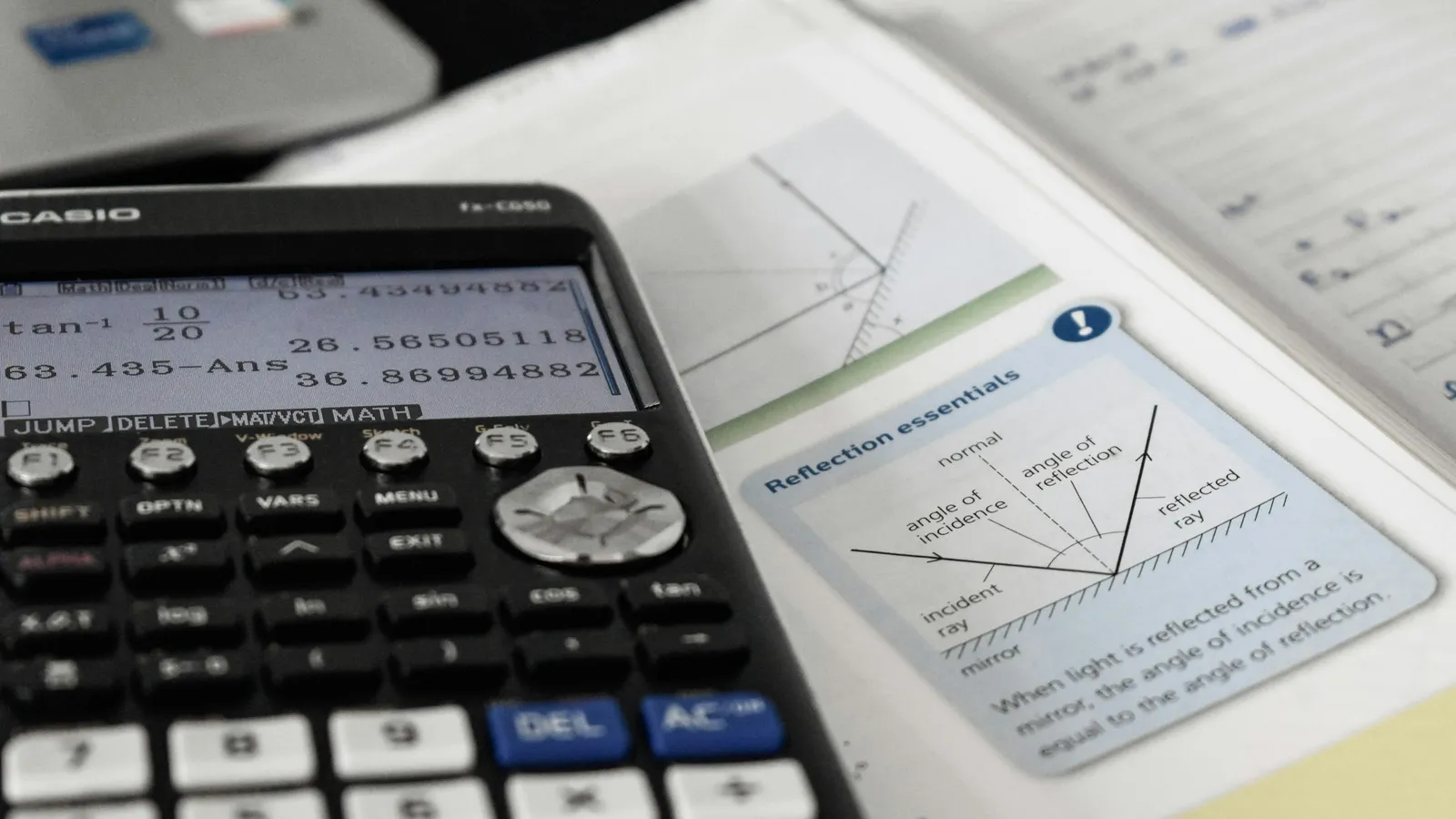 Graphing calculator on top of maths notes