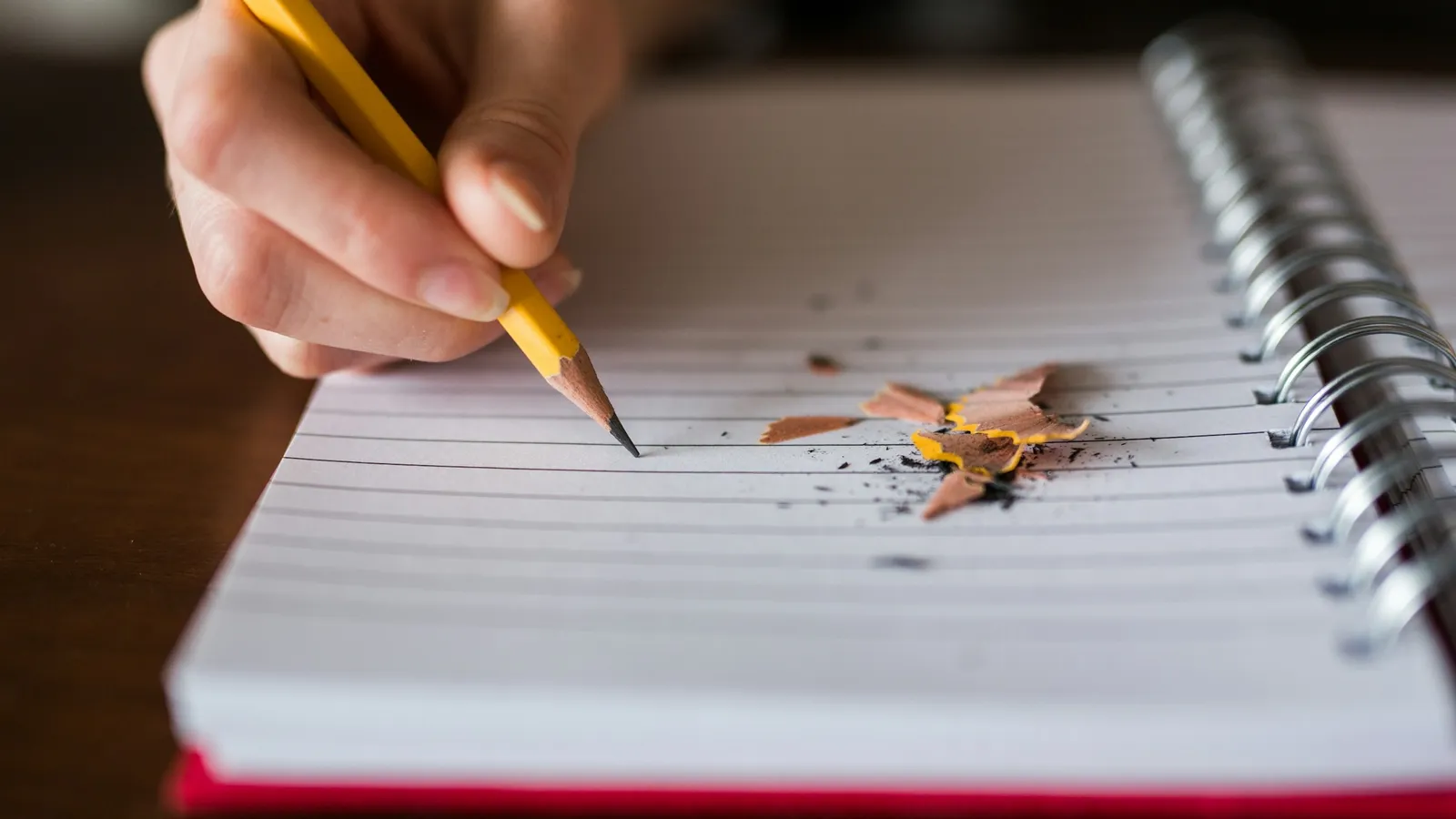 Hand writing with a pencil in a spiral notebook