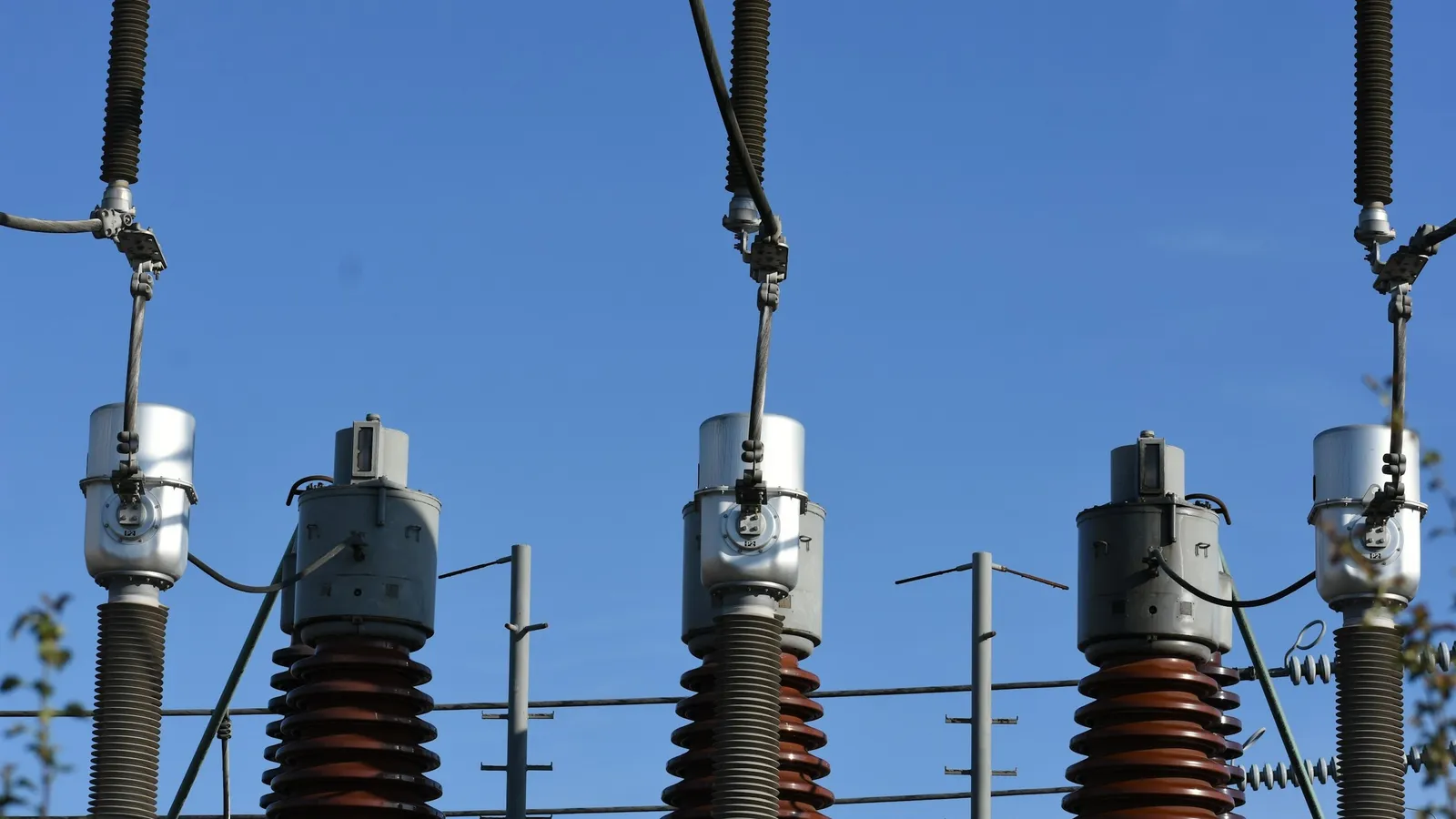 High-voltage insulators at an electrical substation