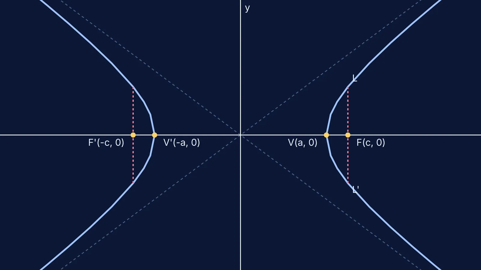 Hyperbola graph with foci, vertices, and latus rectum plotted