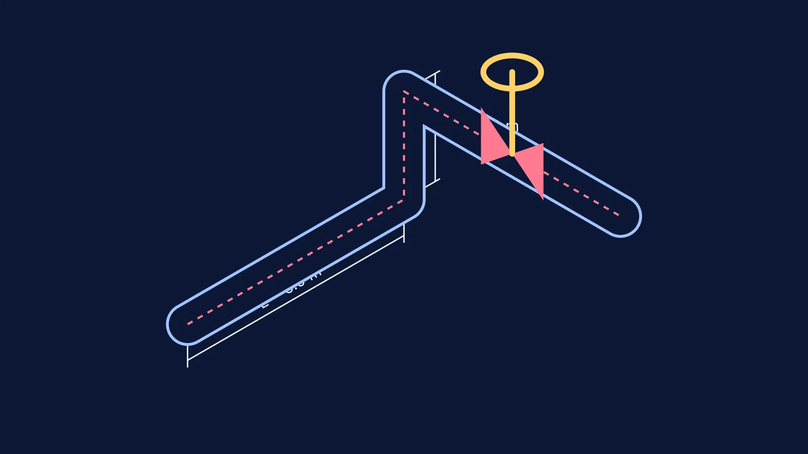 Isometric diagram of a pipe layout showing a hollow pipe with an expansion loop and a control valve