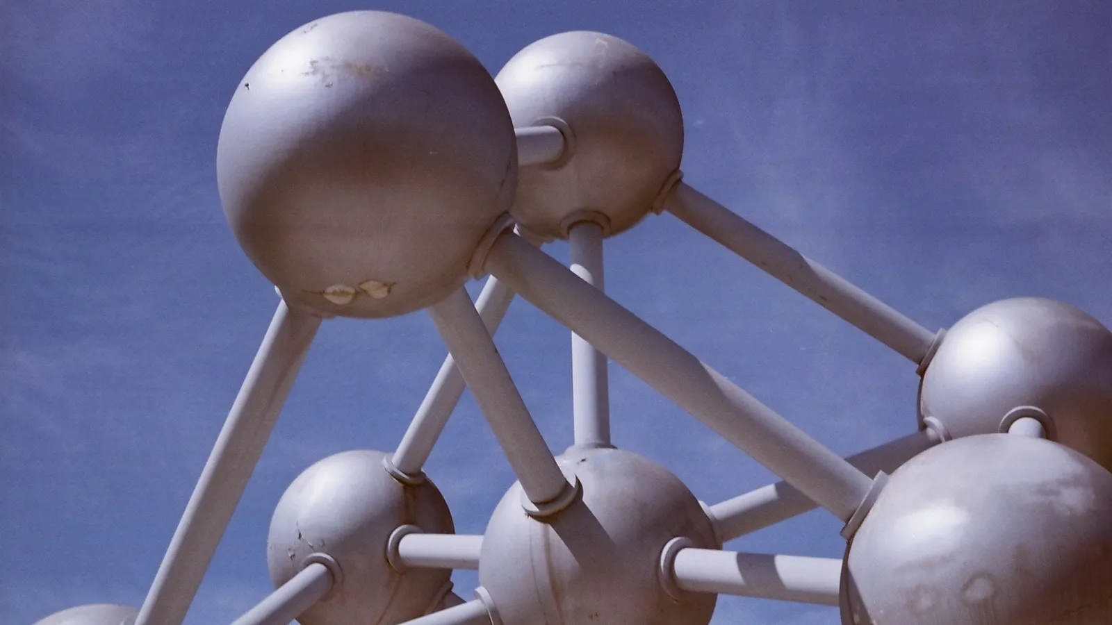 Large metal spheres joined by tubes, like a giant atom model