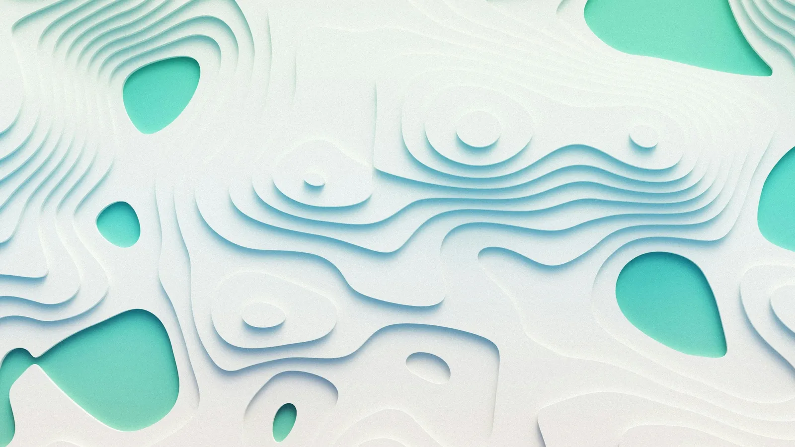 Layered paper shapes forming contour lines in white and teal