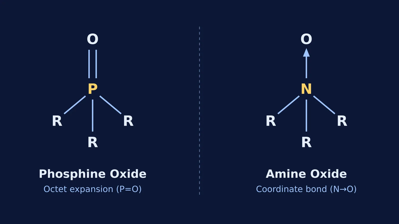 Lewis structures of R3P=O and R3N→O comparing their bonding