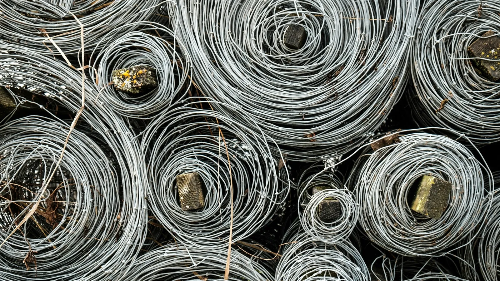 Many coils of metal wire stacked together