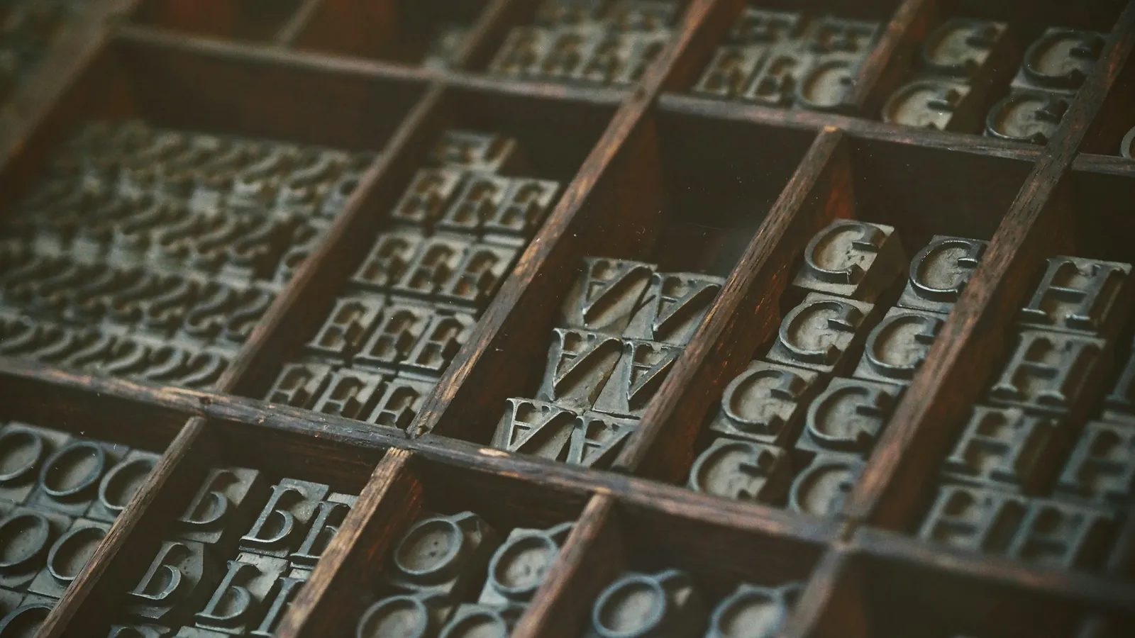 Metal type letters sorted in a printer's case