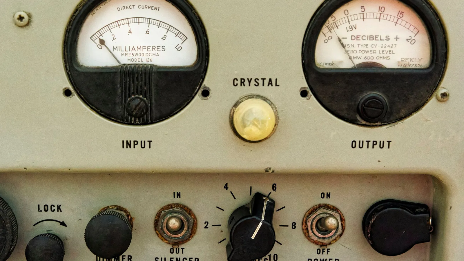 Old analogue meters on an instrument panel