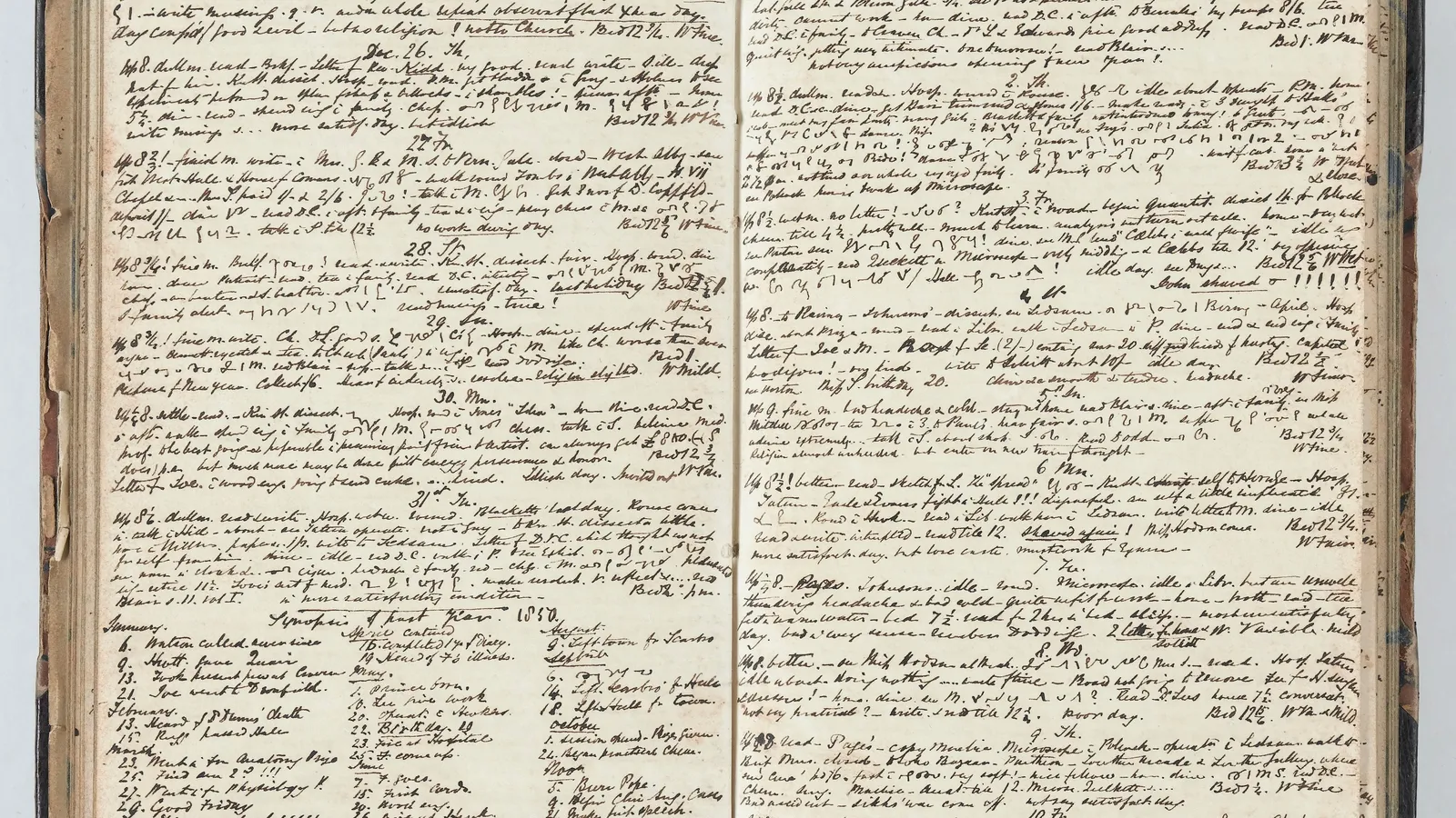 Open pages of Henry Vandyke Carter's handwritten journal from 1850 to 1851