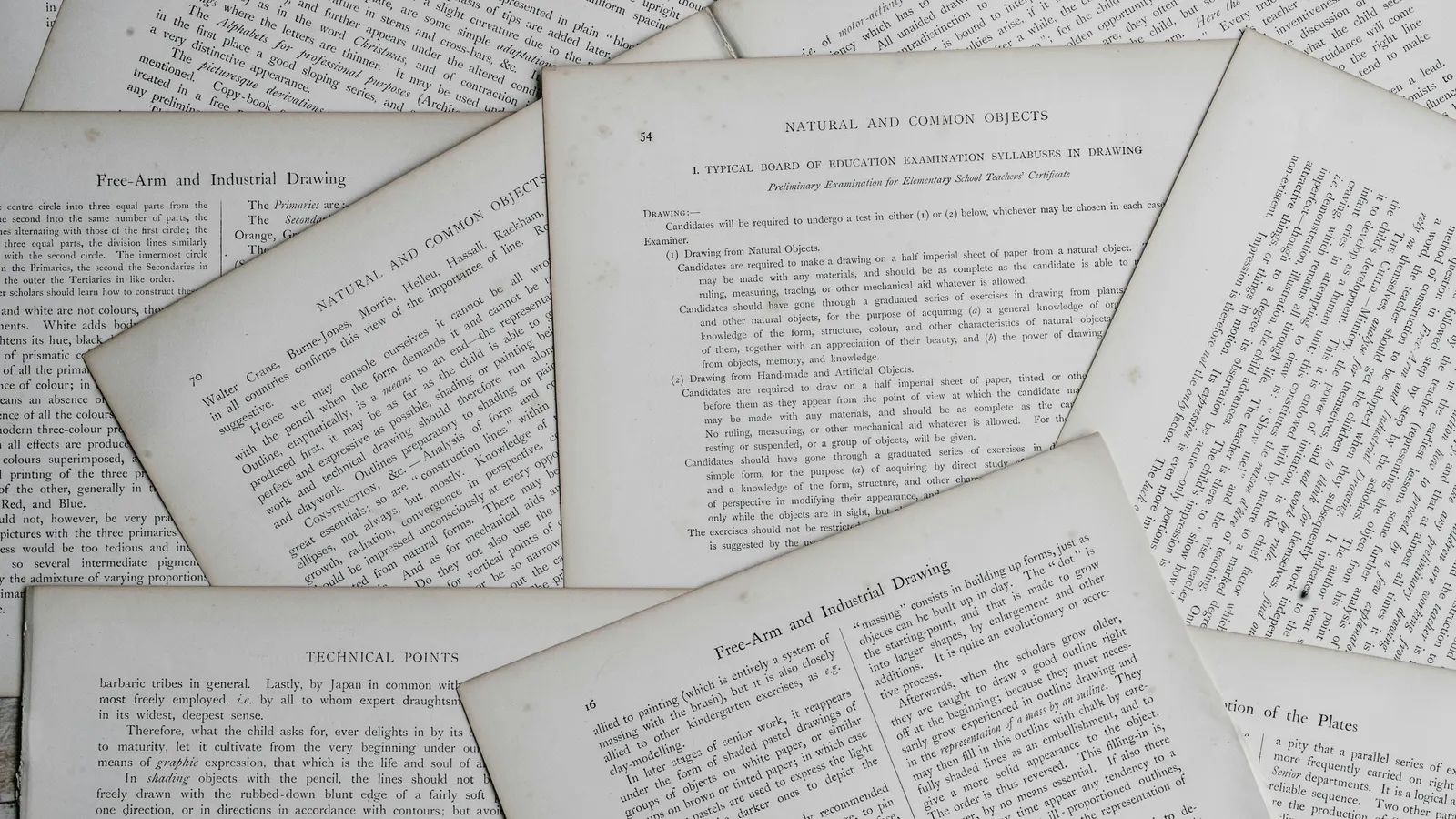 Pages of old printed books spread out