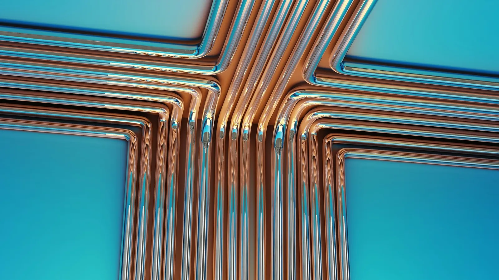 Parallel copper rods bending around a corner