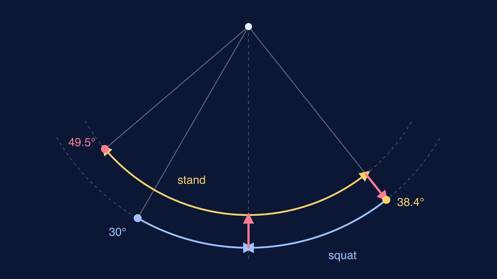 Path of a swing rider's centre of mass growing wider with each standing pump
