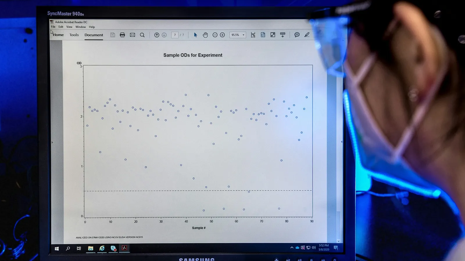 Person studying a graph on a computer screen