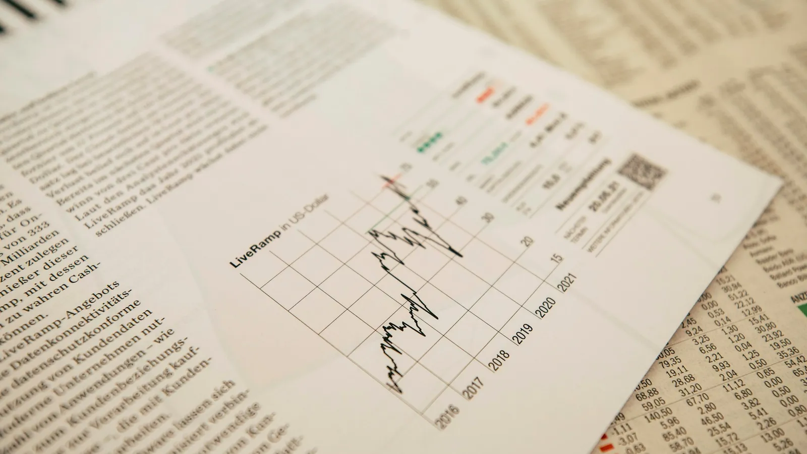 Printed charts and numbers on sheets of paper