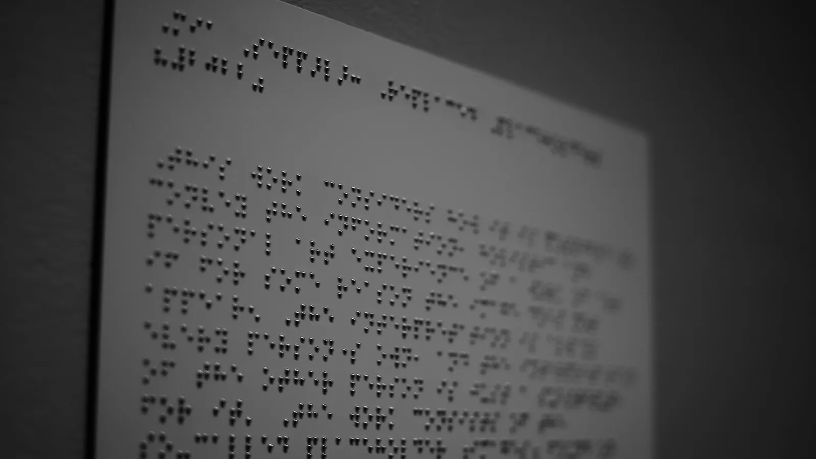 Raised braille dots on a dark sign
