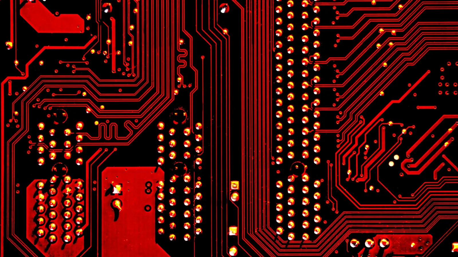 Red circuit traces on a printed circuit board