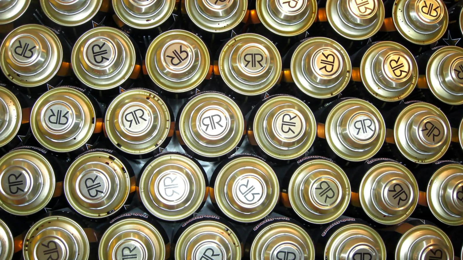 Rows of battery cells seen from the top