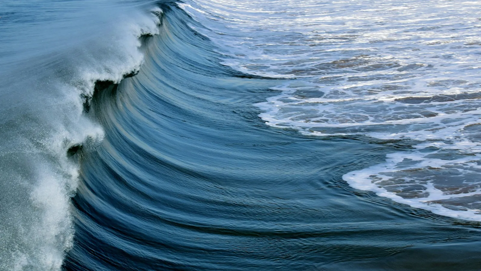 Rows of curling waves on the sea