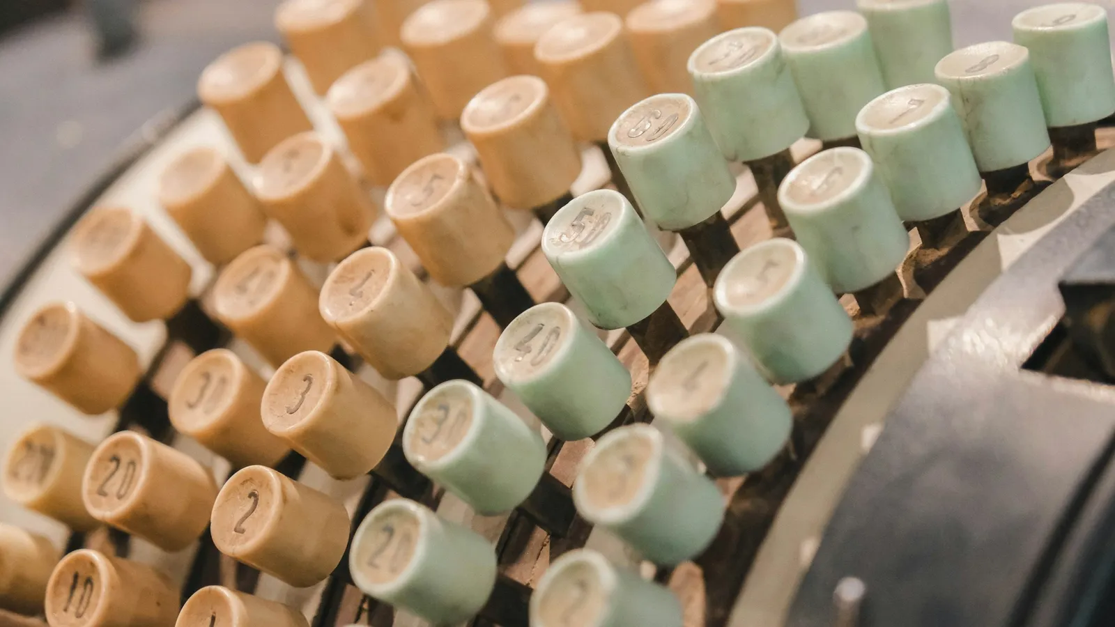 Rows of keys on an old mechanical calculating machine