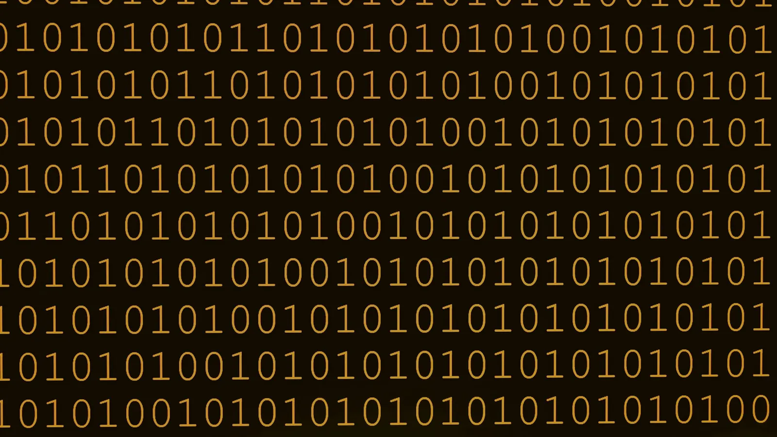 Rows of ones and zeros in orange on a dark screen