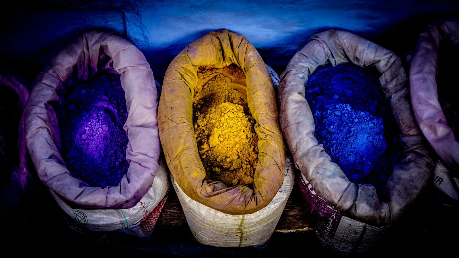 Sacks of bright powdered dyes