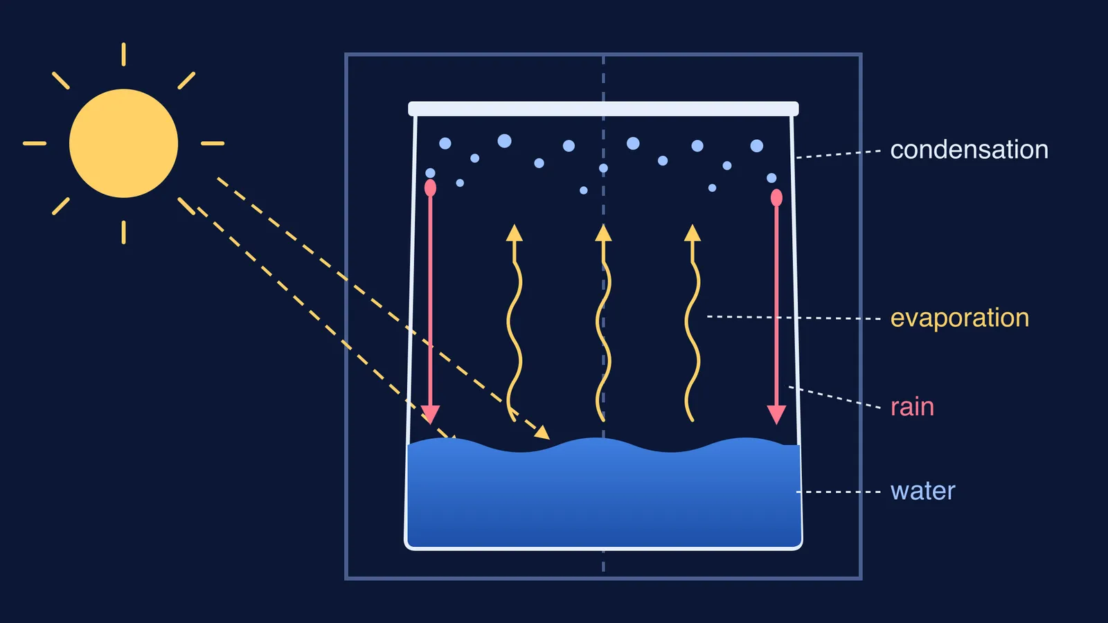 Sealed bag on a sunny window showing evaporation, condensation droplets and rain